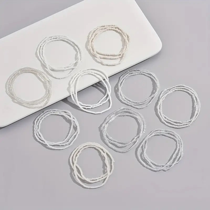 Whites Beaded Glass Bracelets Set