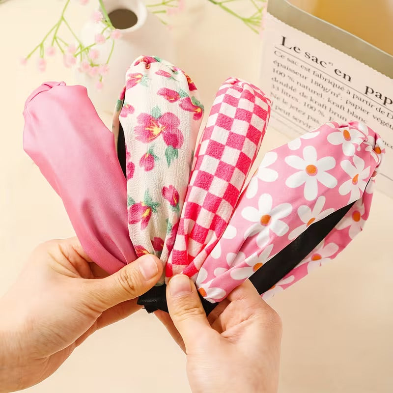 Pink Daisy Spring 4 Pack of Knotted Headbands