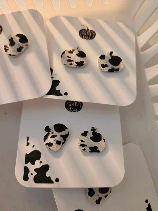 Cow Print Leather Pumpkin Earrings