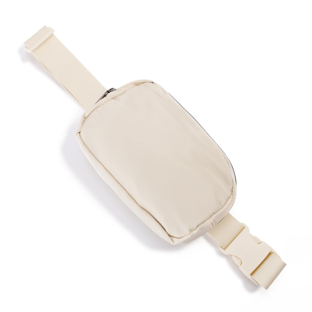 Cream Cross Body Nylon Belt Bag