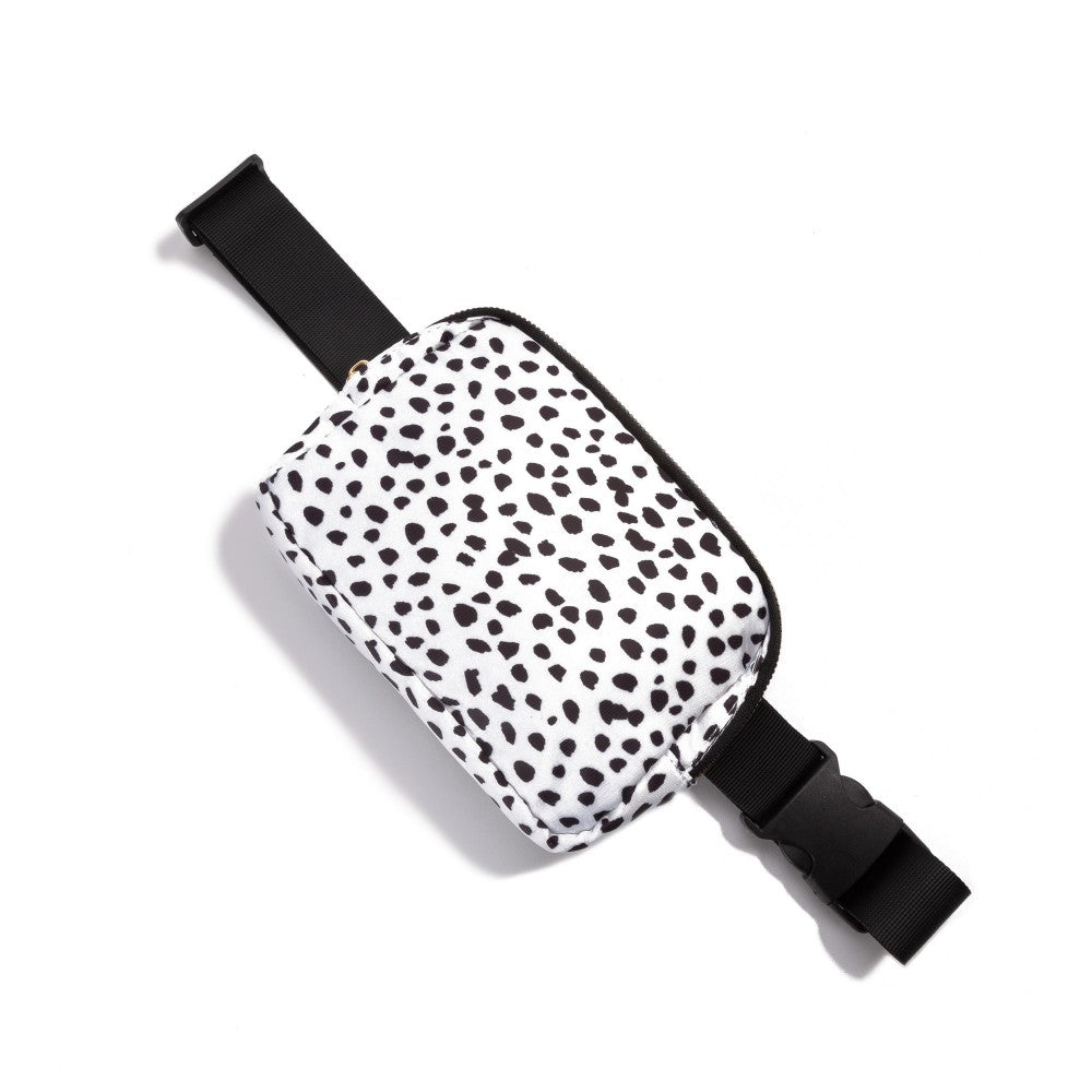 White Animal Print Cross Body Nylon Belt Bag