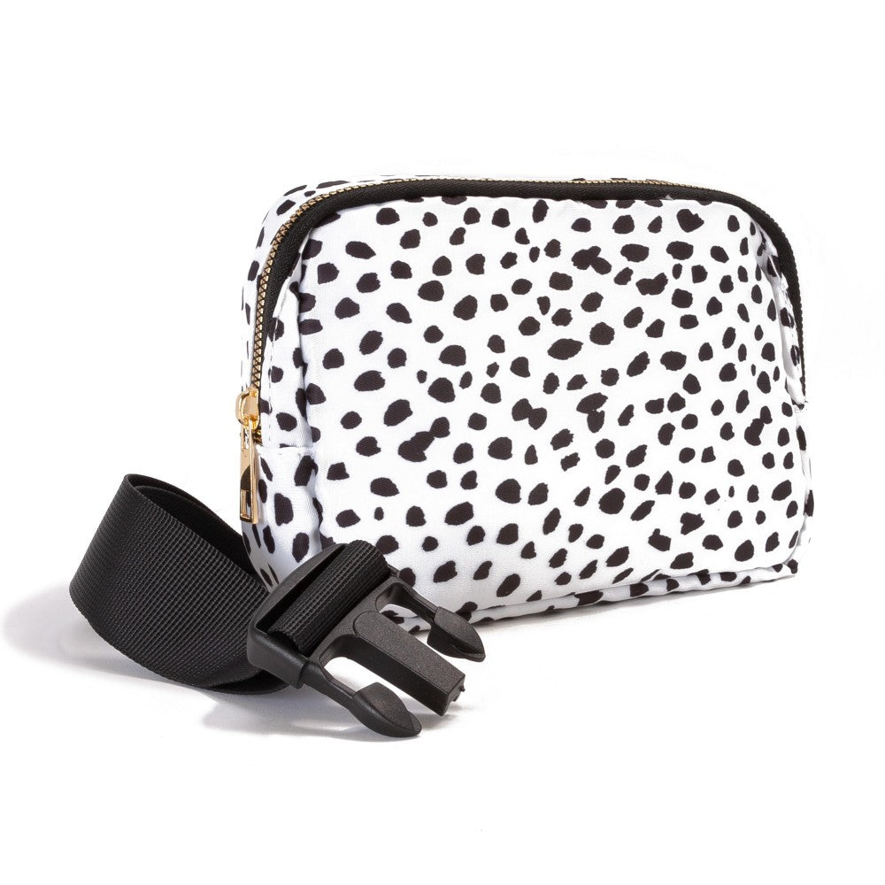White Animal Print Cross Body Nylon Belt Bag