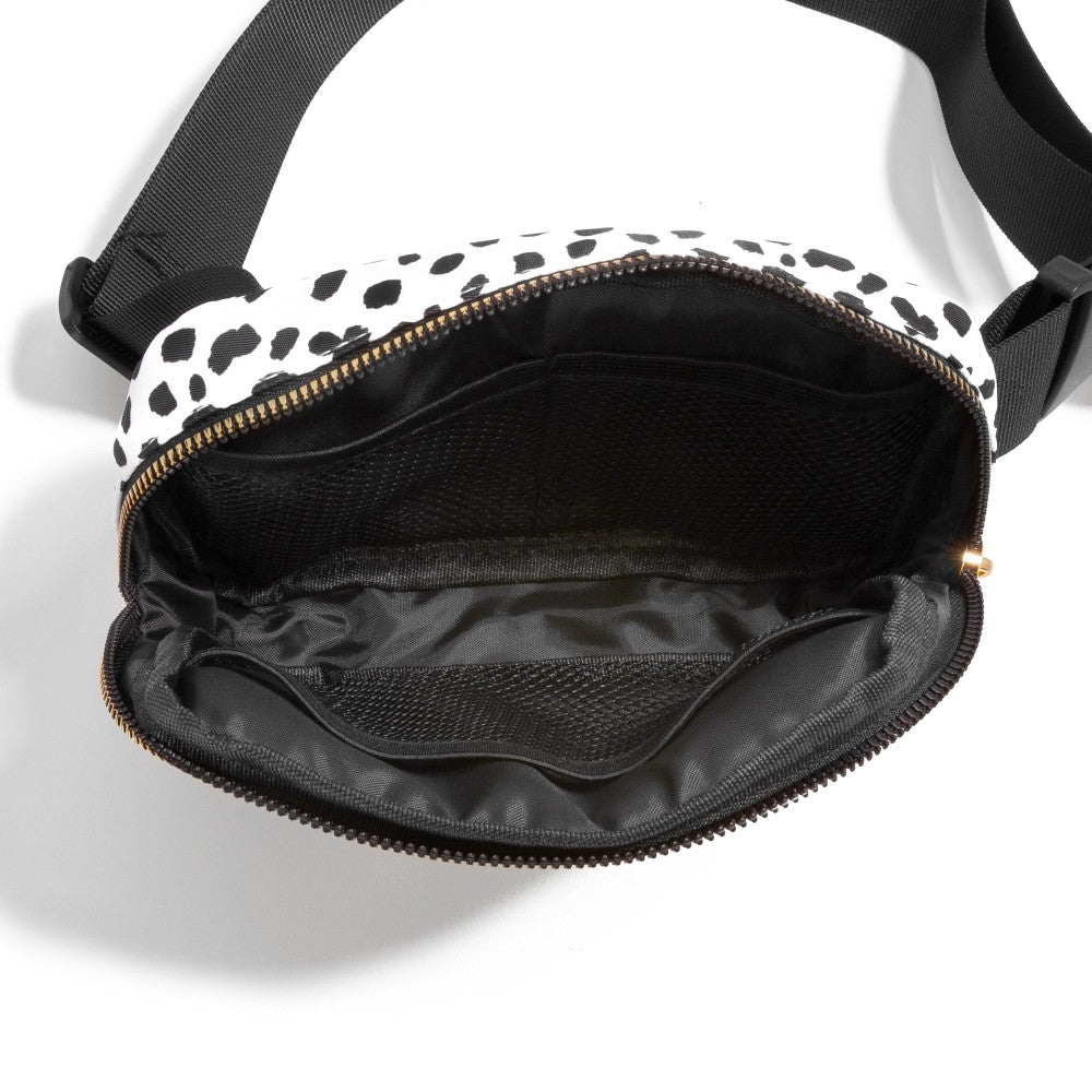 White Animal Print Cross Body Nylon Belt Bag