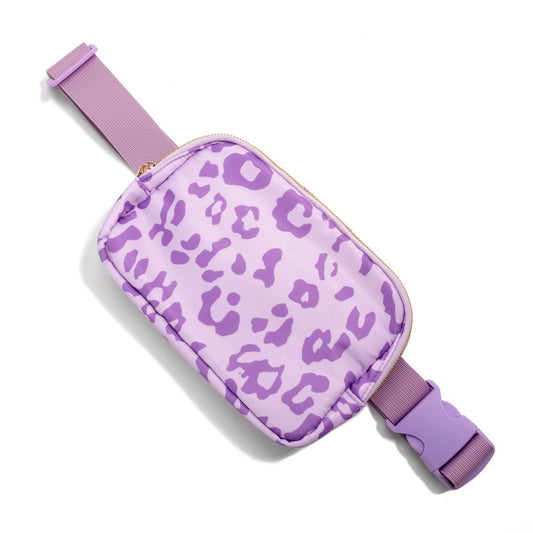 Purple Leopard Cross Body Nylon Belt Bag