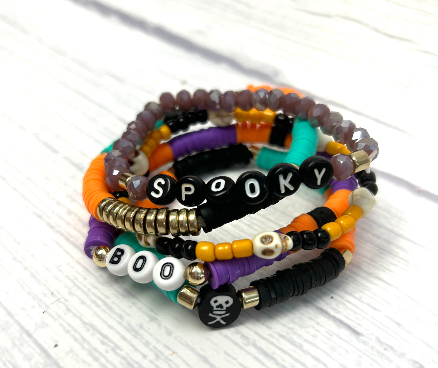 Spooky Boo Halloween Stretchy Bracelet Set