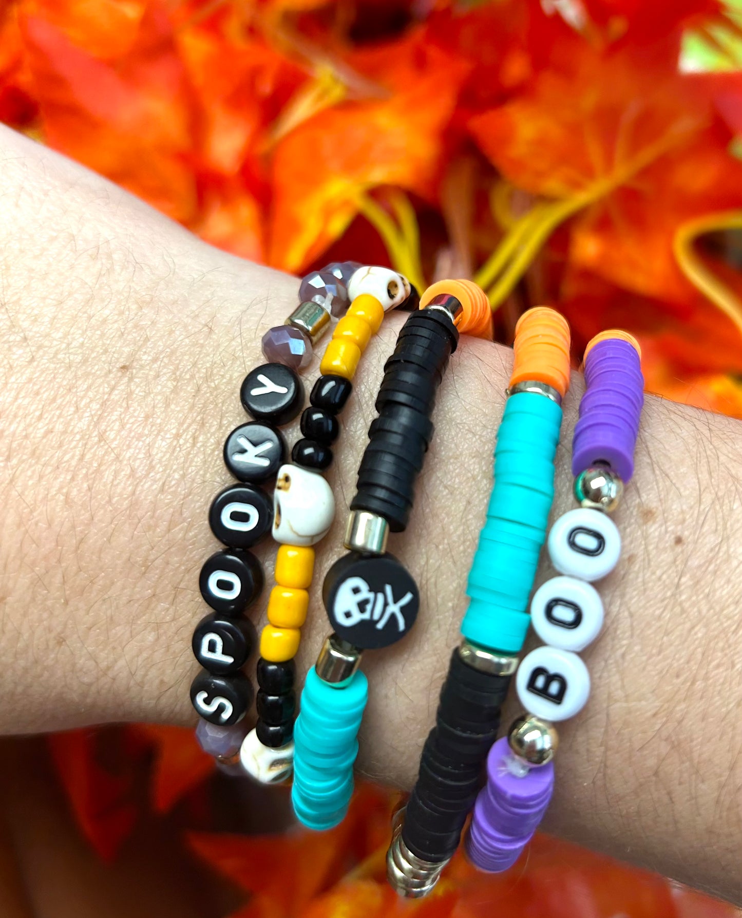 Spooky Boo Halloween Stretchy Bracelet Set