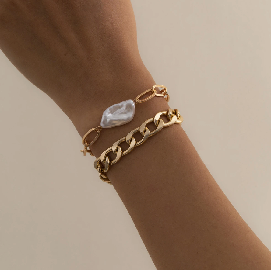 June Faux Pearl Gold Chain Bracelet