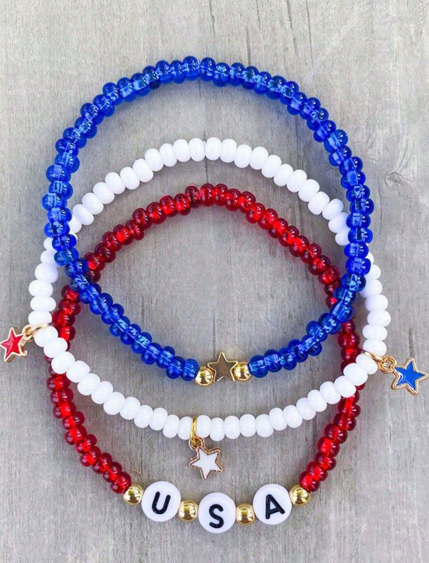 USA Red White and Blue Patriotic Bracelet Set