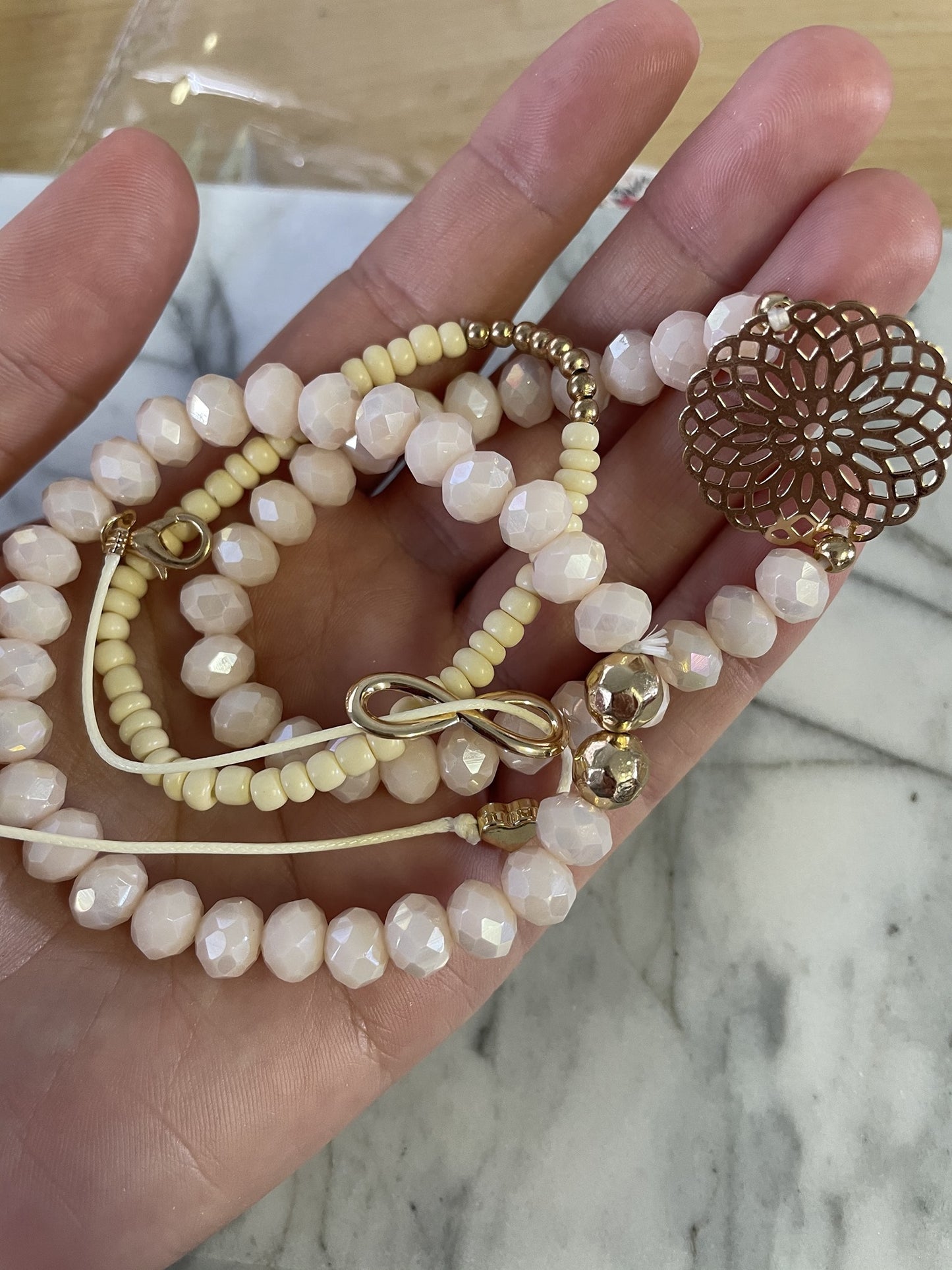 Pink, White + Rose Gold Stretchy Bracelets
