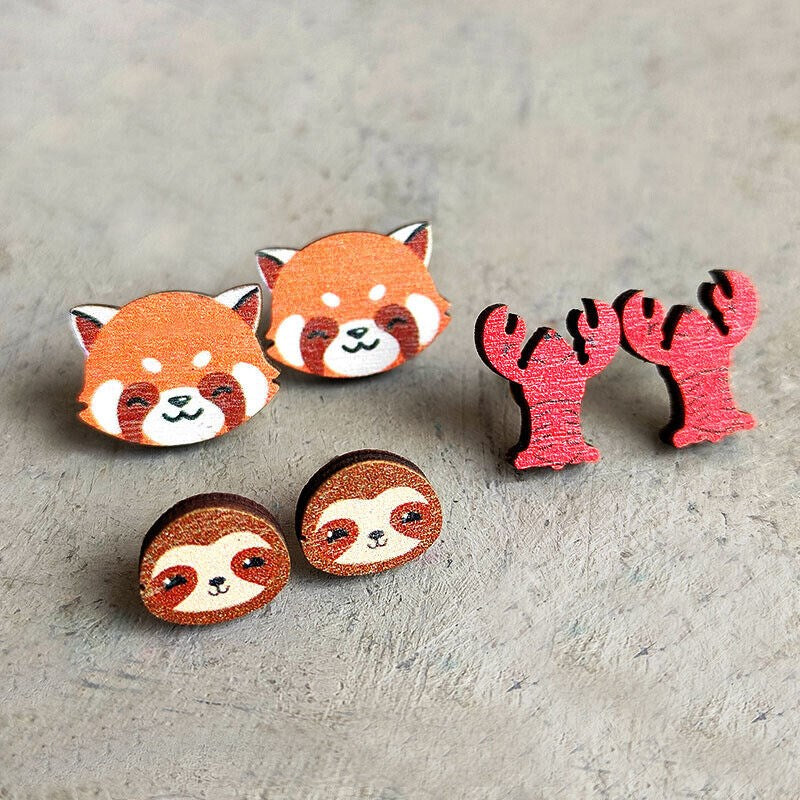 Camping Wood Stud Earrings