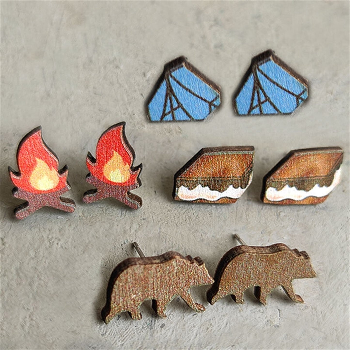 Camping Wood Stud Earrings