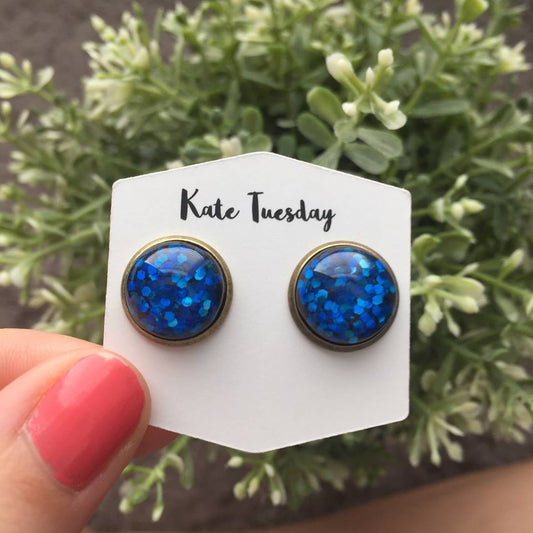 dark blue glitter earrings