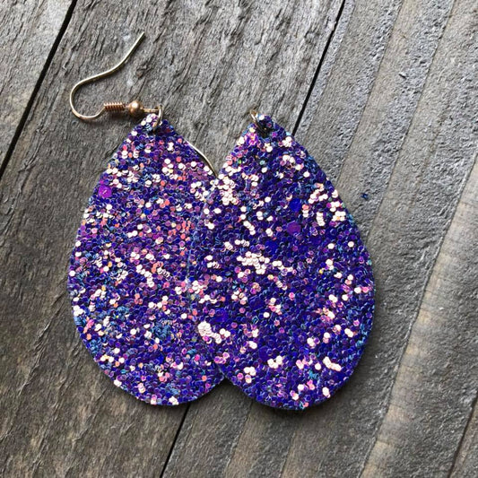 Purple Rainbow Glitter Teardrop Earrings