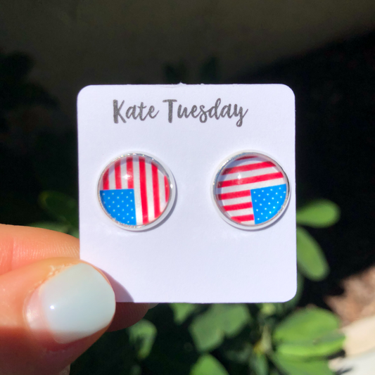 Red, White + Blue Flag 4th of July Stud Earrings
