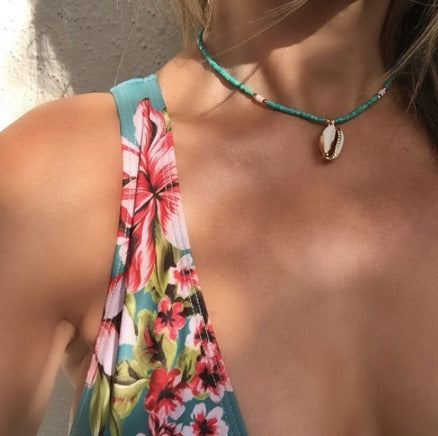 Turquoise Gold Beaded Shell Necklaces