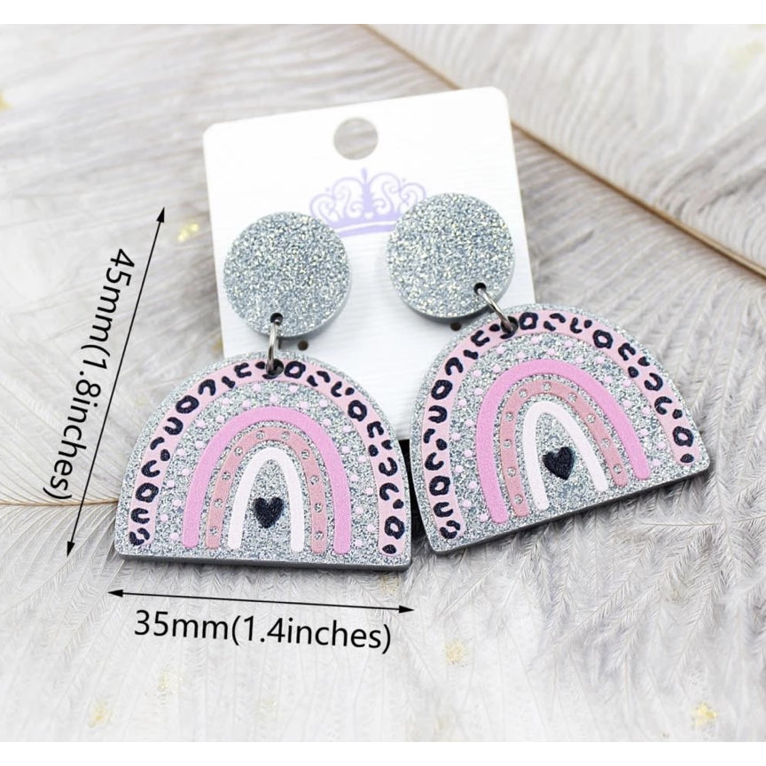 Glitter Acrylic Rainbow Stud Hang Earrings