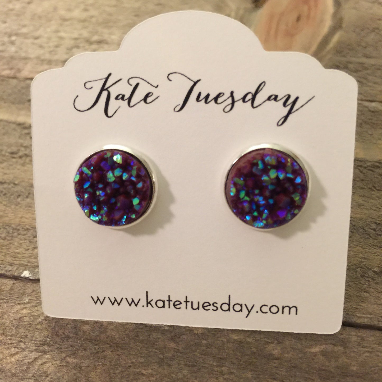 Maroon Pink Druzy 12mm Earrings