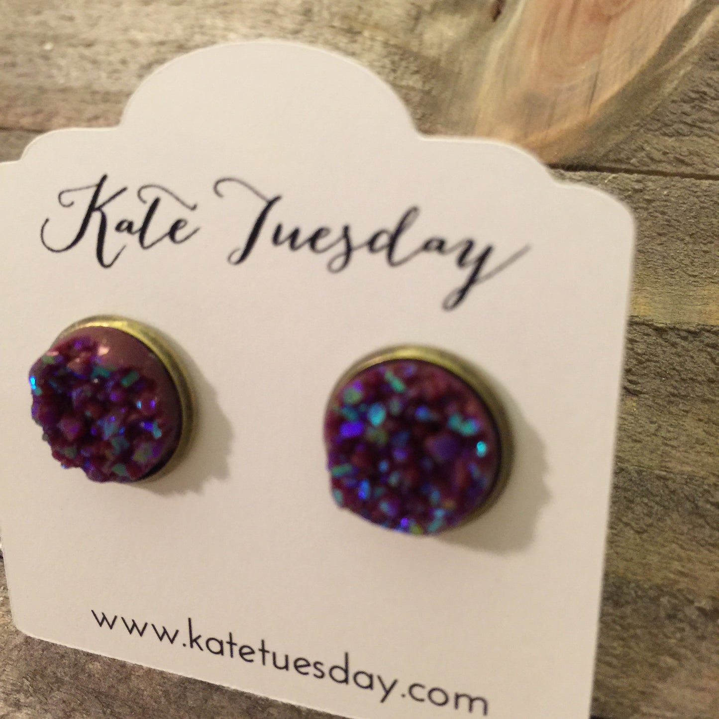 Maroon Pink Druzy 12mm Earrings