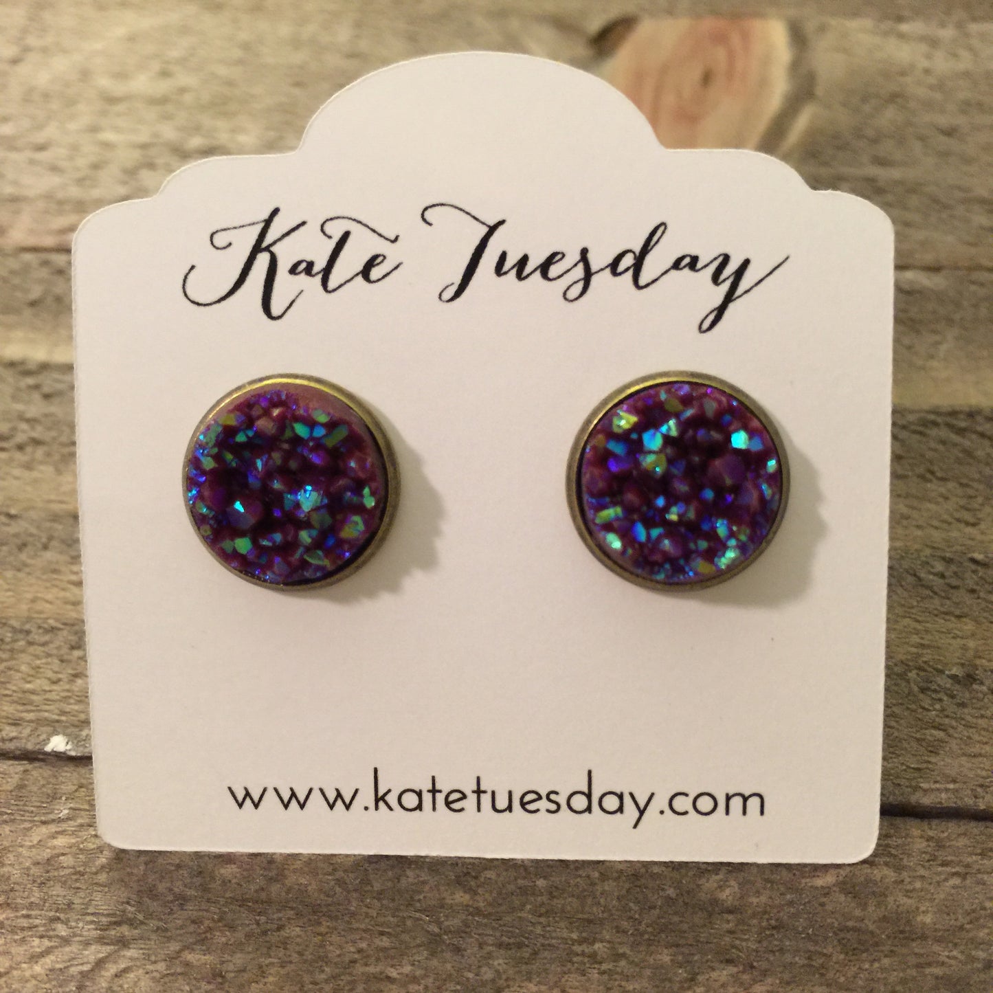 Maroon Pink Druzy 12mm Earrings