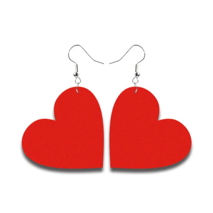 Red Leather Double Sided Heart Leather Earrings