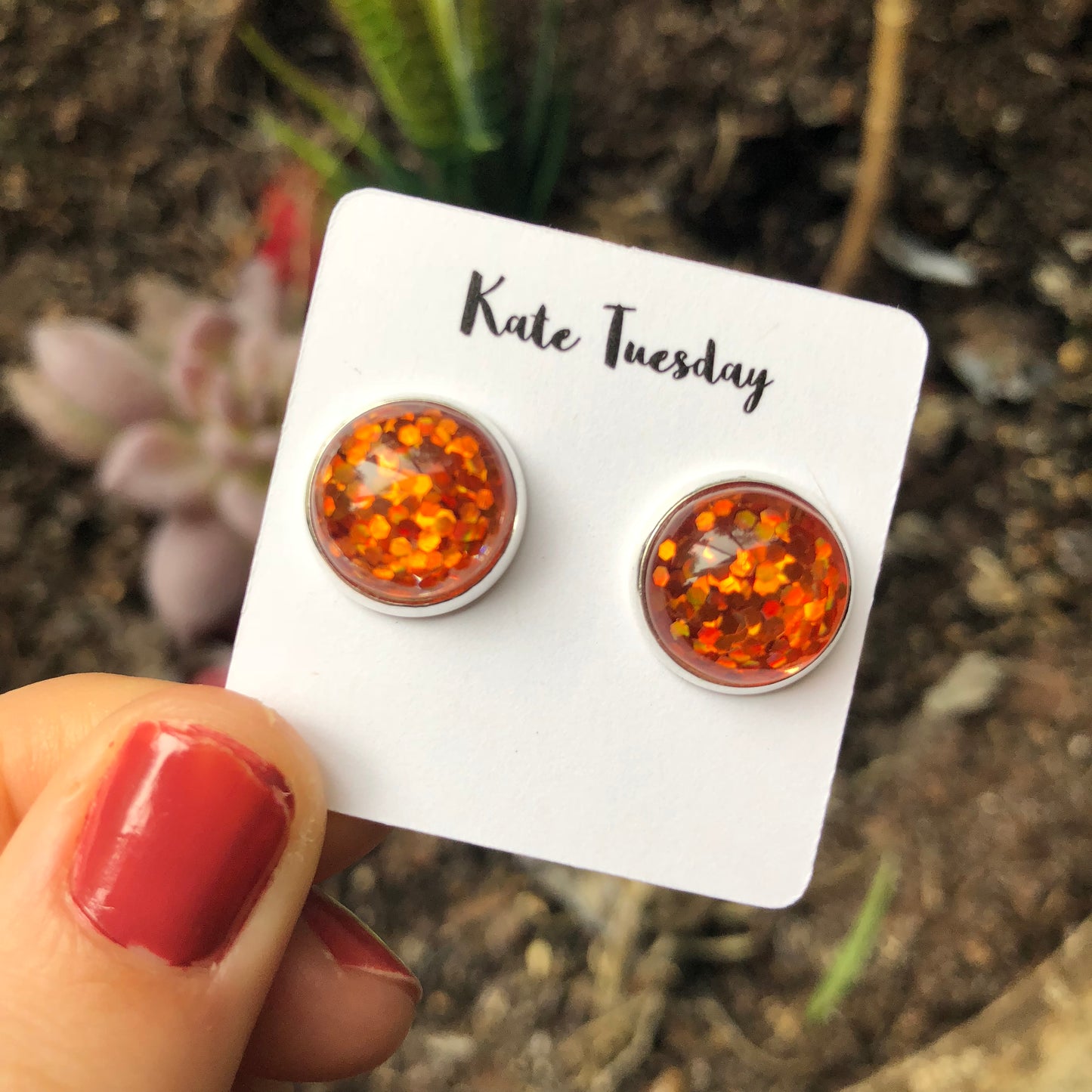 Orange Glitter Earrings