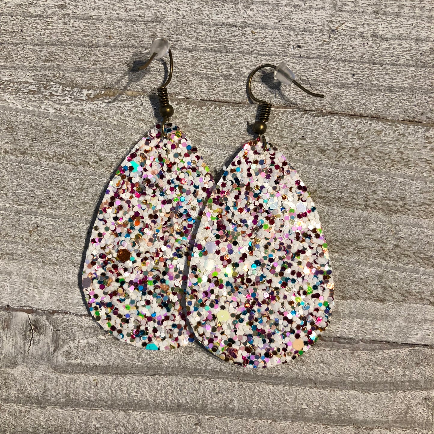 White Multi Glitter Teardrop Earrings