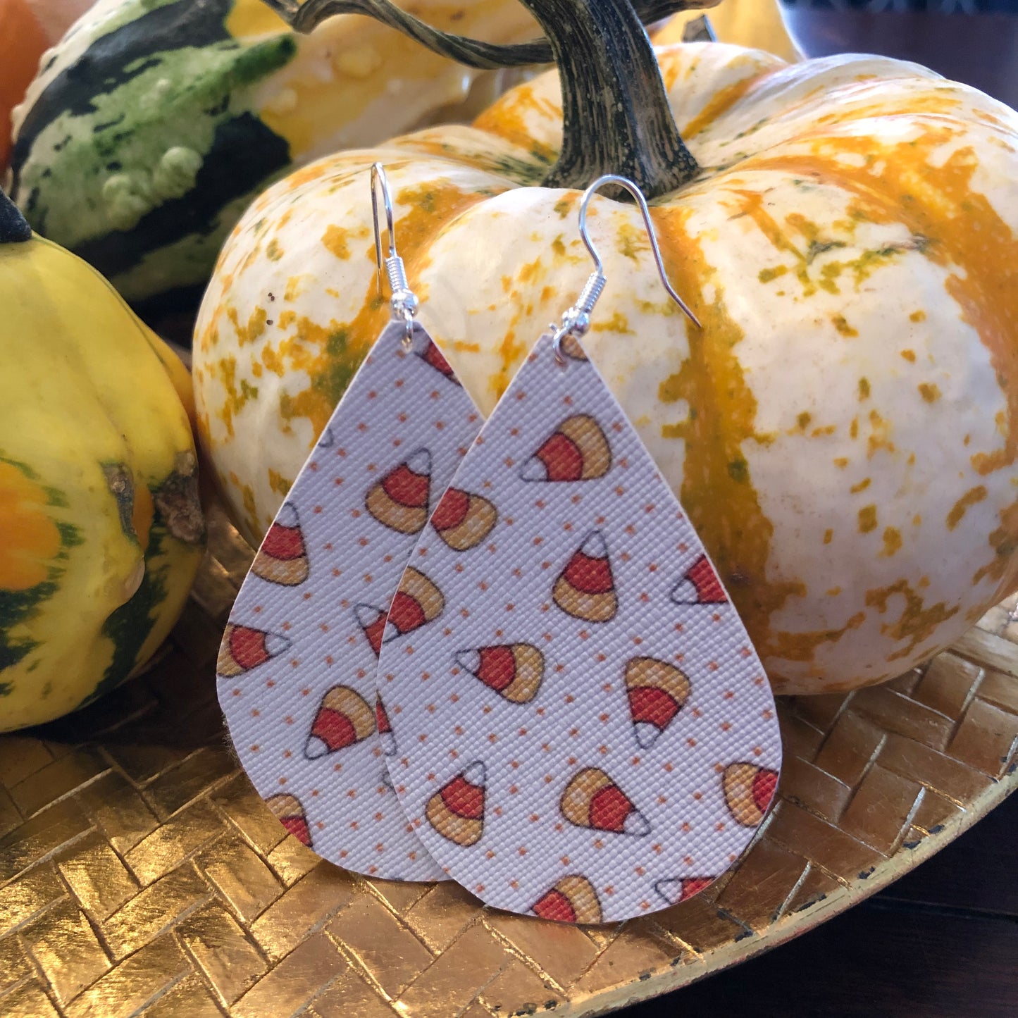 Candy Corn Halloween Leather Hang Earrings