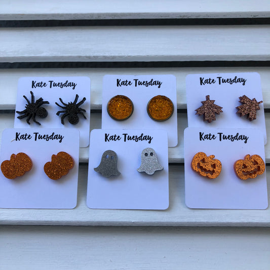 Orange + Black Halloween Themed Box of Earrings (6 Pairs) or Singles