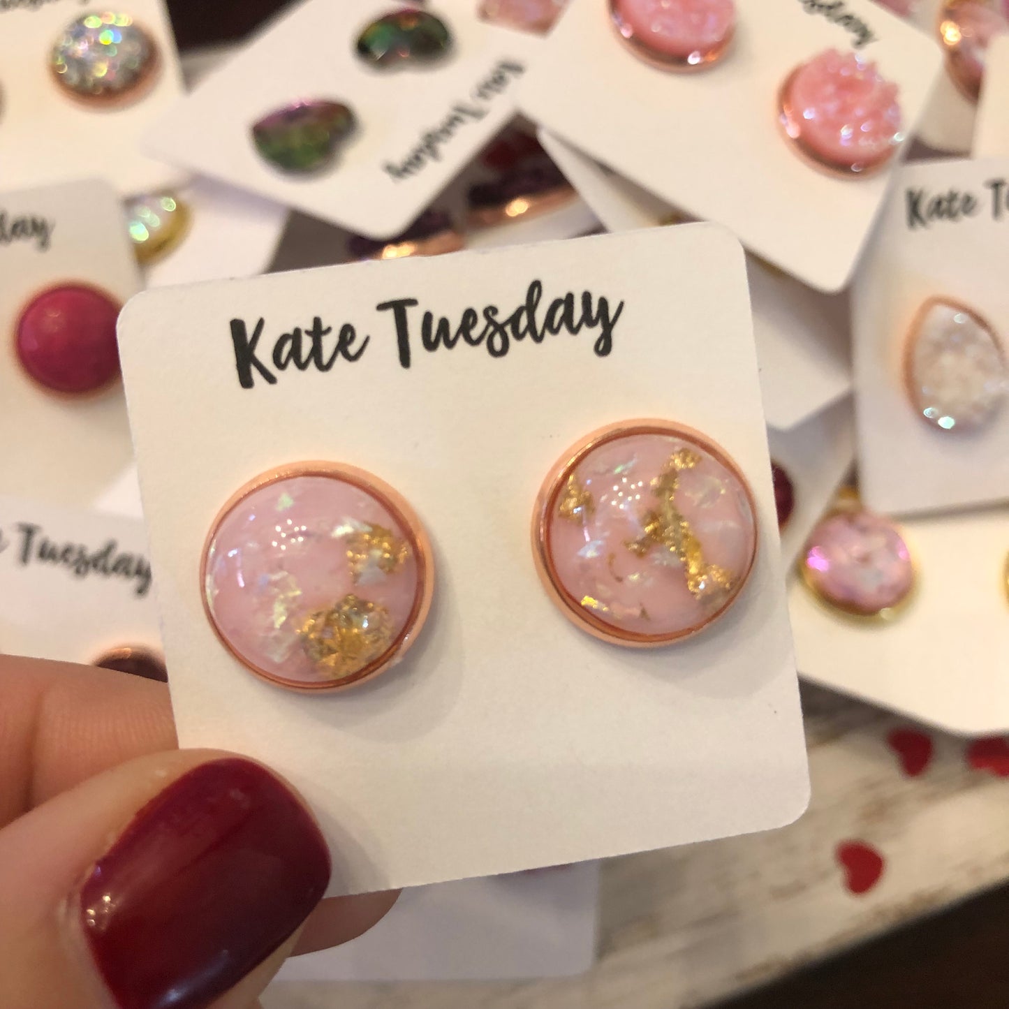 Pink Gold Flake 12mm Earrings