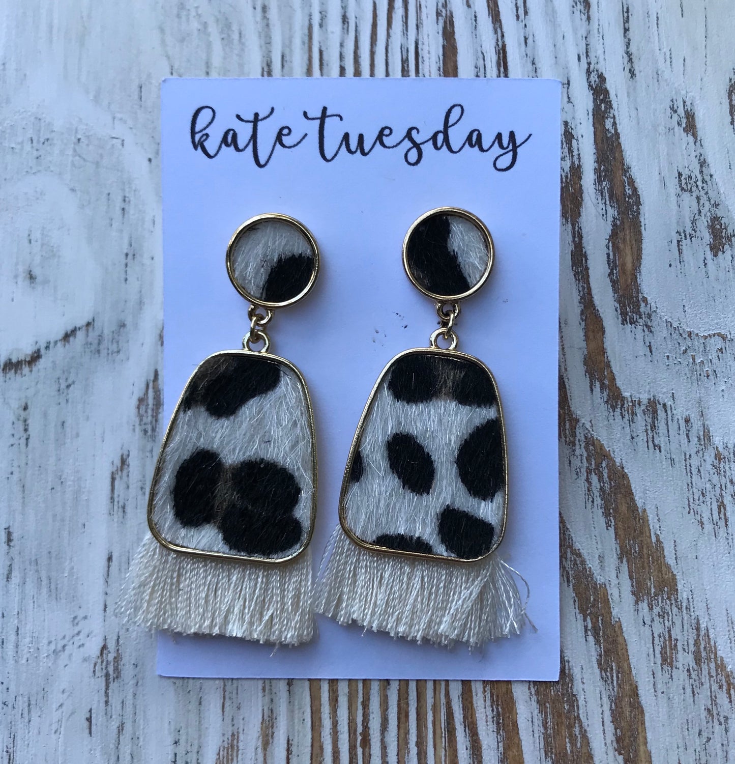 Leopard Print Fringe Bang Earrings