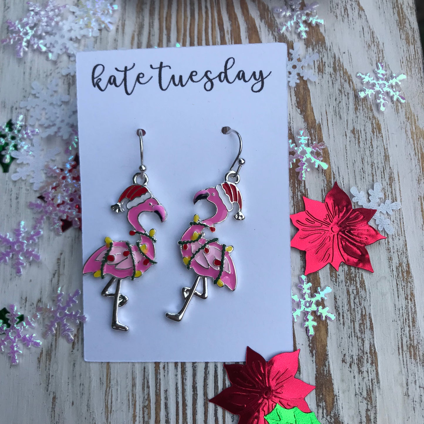 Flamingo Christmas Lights Hanging Earrings