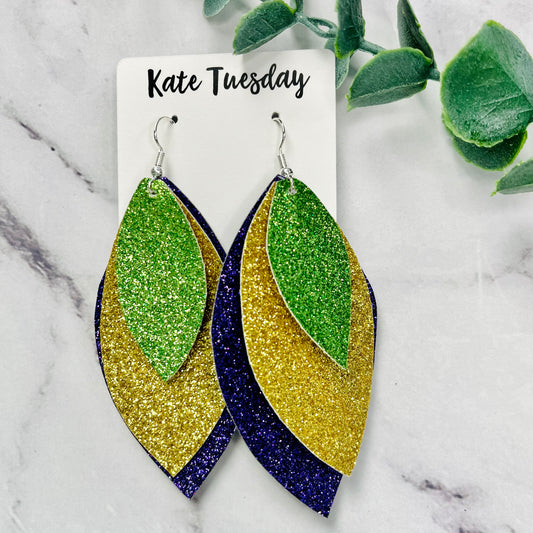 Celebration Glitter Layered Leather Hanging Earrings