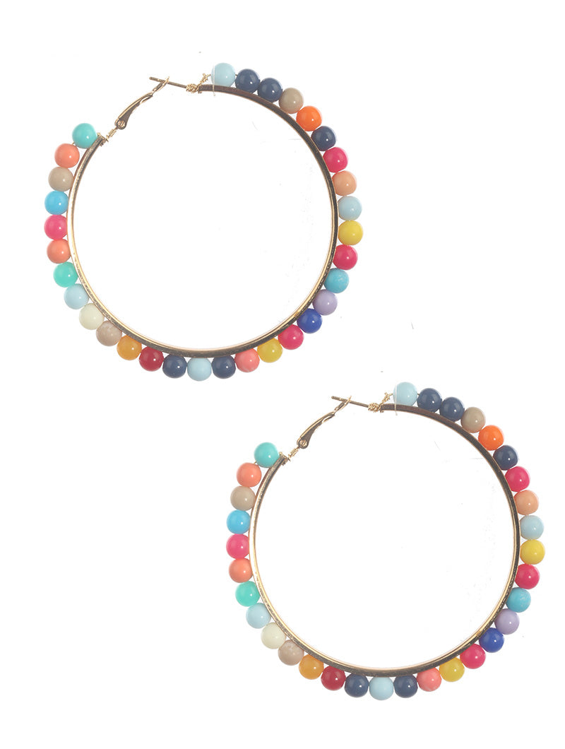 Rainbow Beaded Summer Hoop Earrings