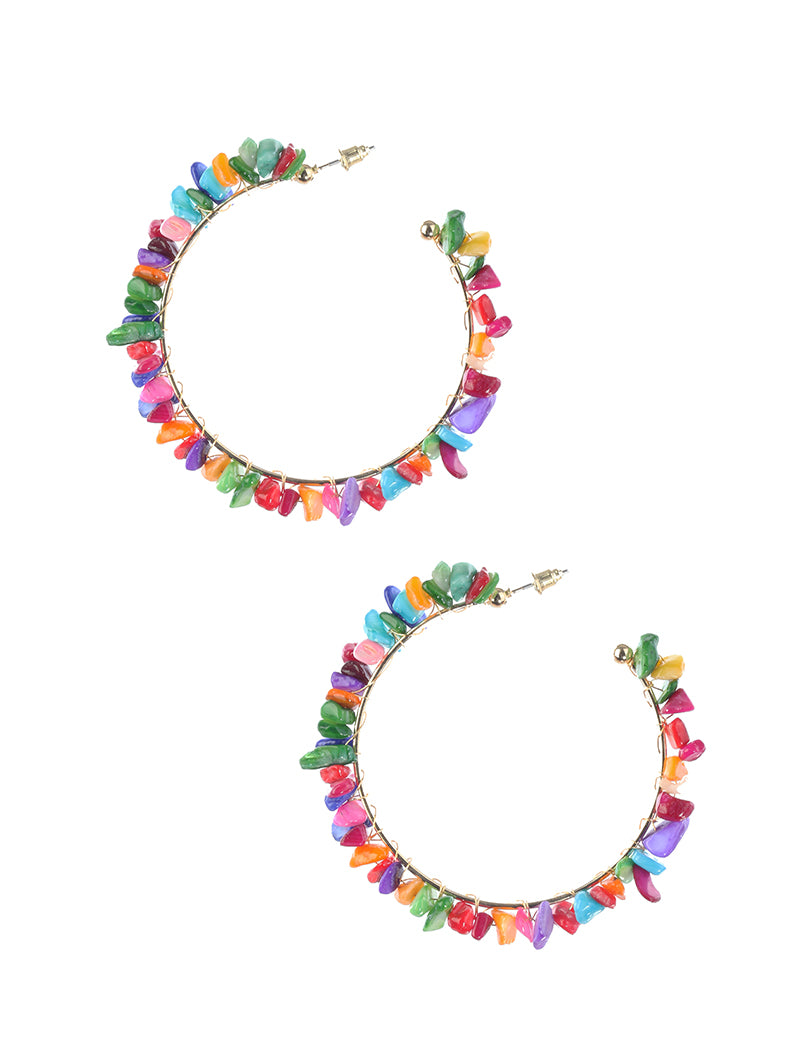 Natural Bead Rainbow Summer Hoop Earrings