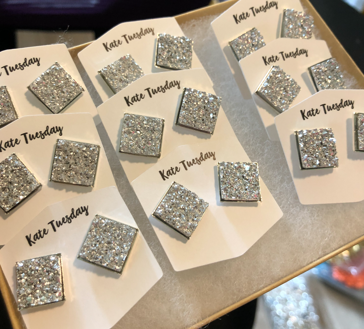 Silver Square Druzy Earrings