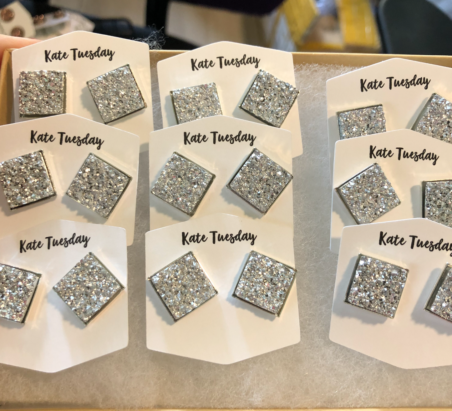 Silver Square Druzy Earrings