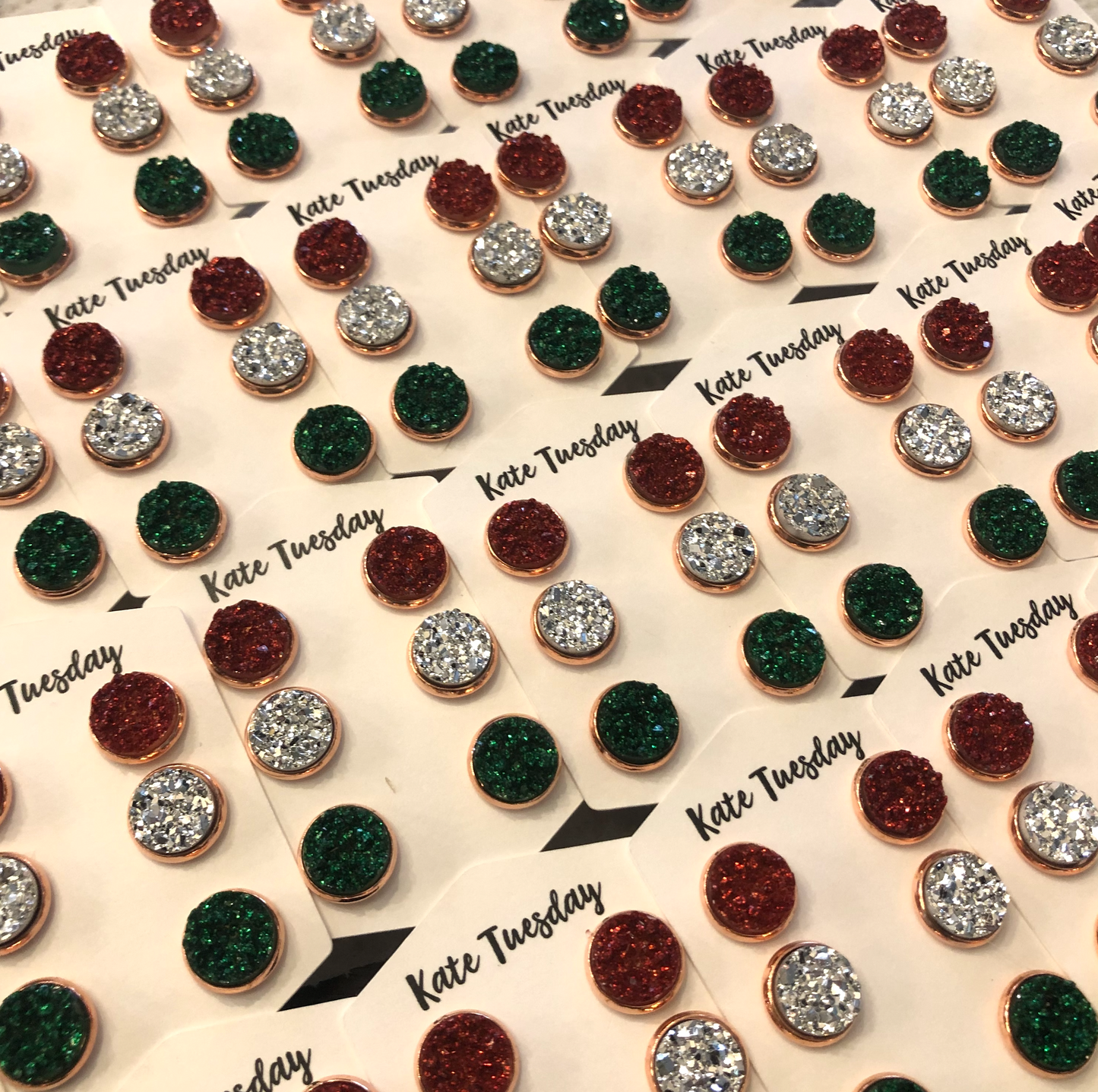 Sparkle Holiday Red, Green and Silver 10mm Druzy Triple Set
