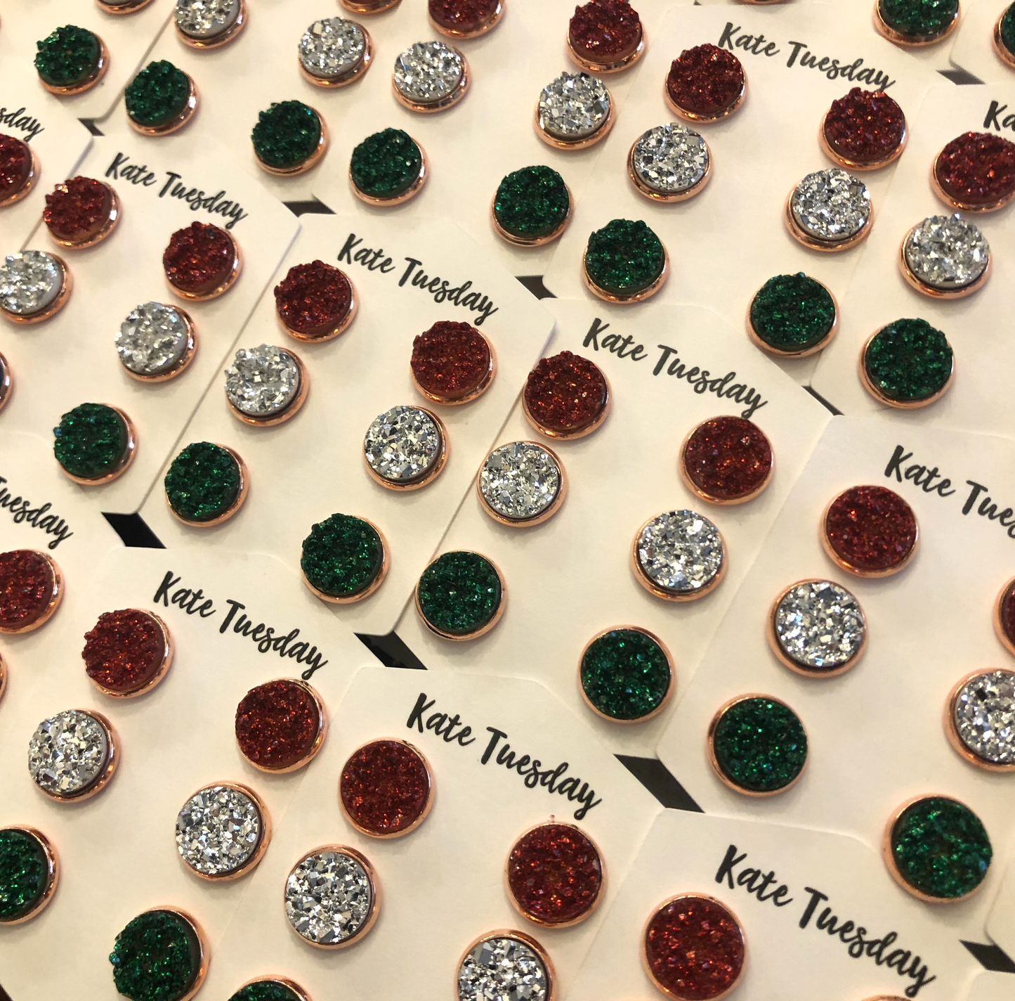 Sparkle Holiday Red, Green and Silver 10mm Druzy Triple Set