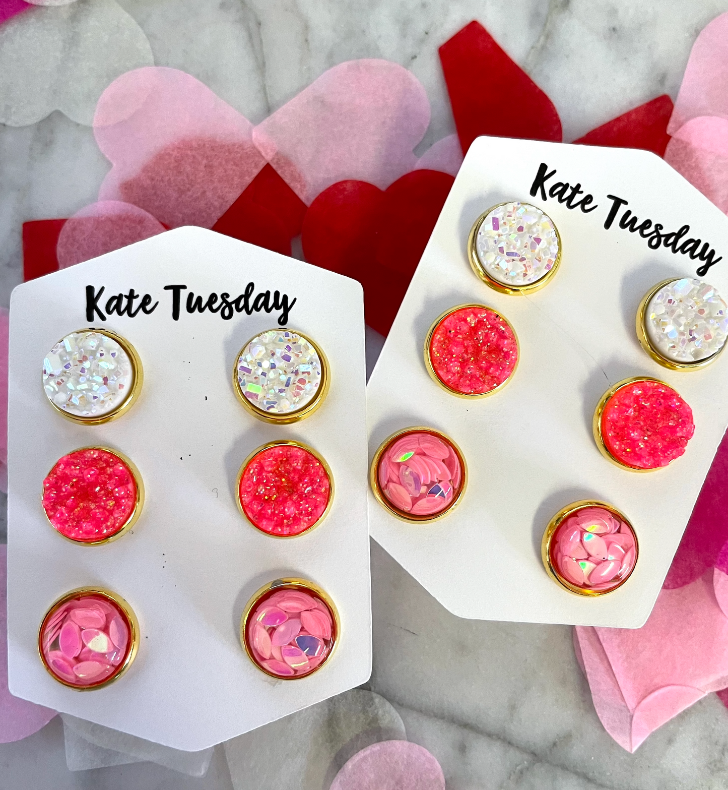 Hot Pinks Valentines 10mm Druzy Earring Triple Set