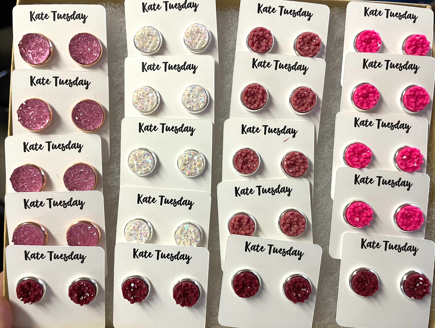 Valentine's Druzy 10mm + 12mm Earrings Pink, Red, Whites