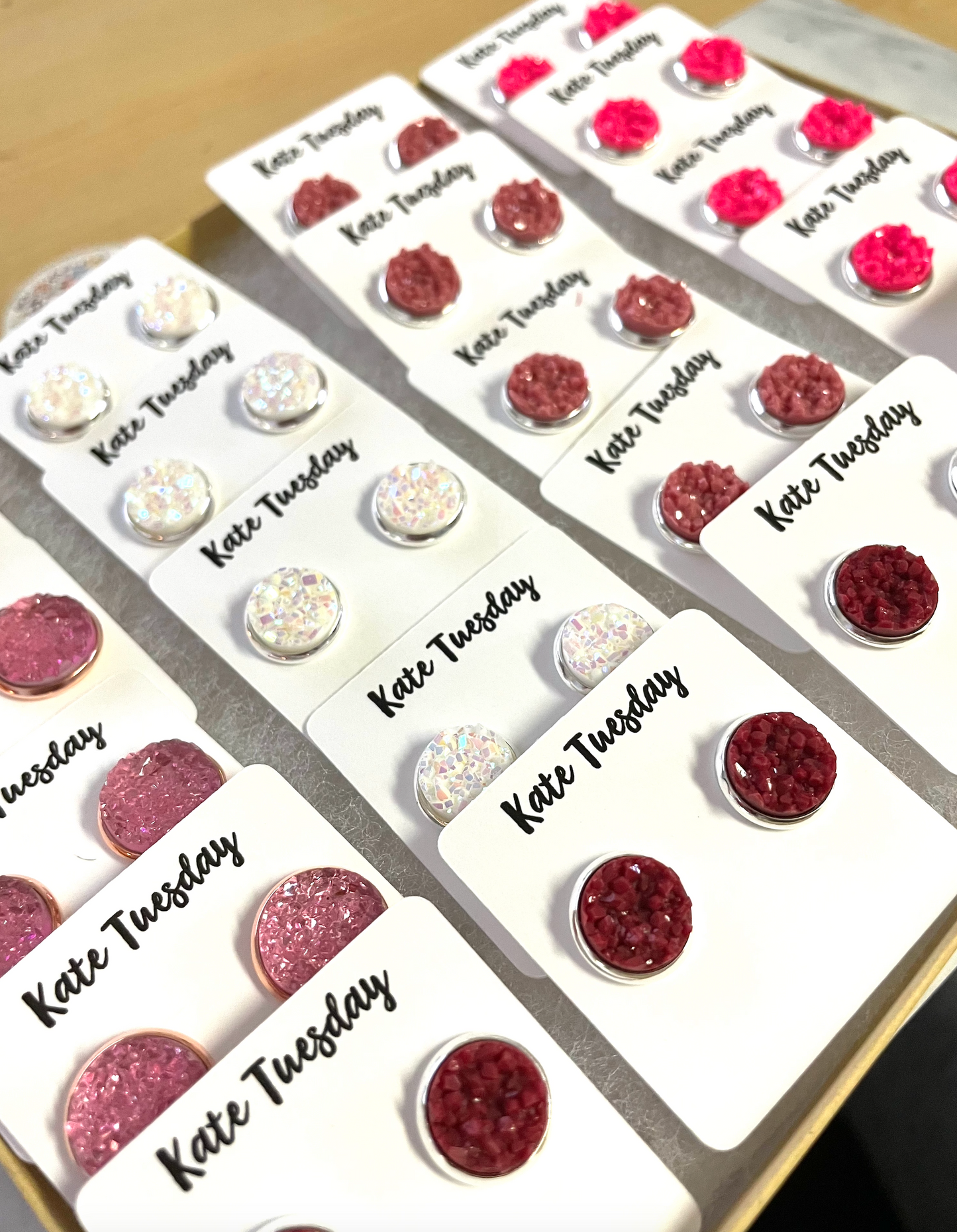 Valentine's Druzy 10mm + 12mm Earrings Pink, Red, Whites