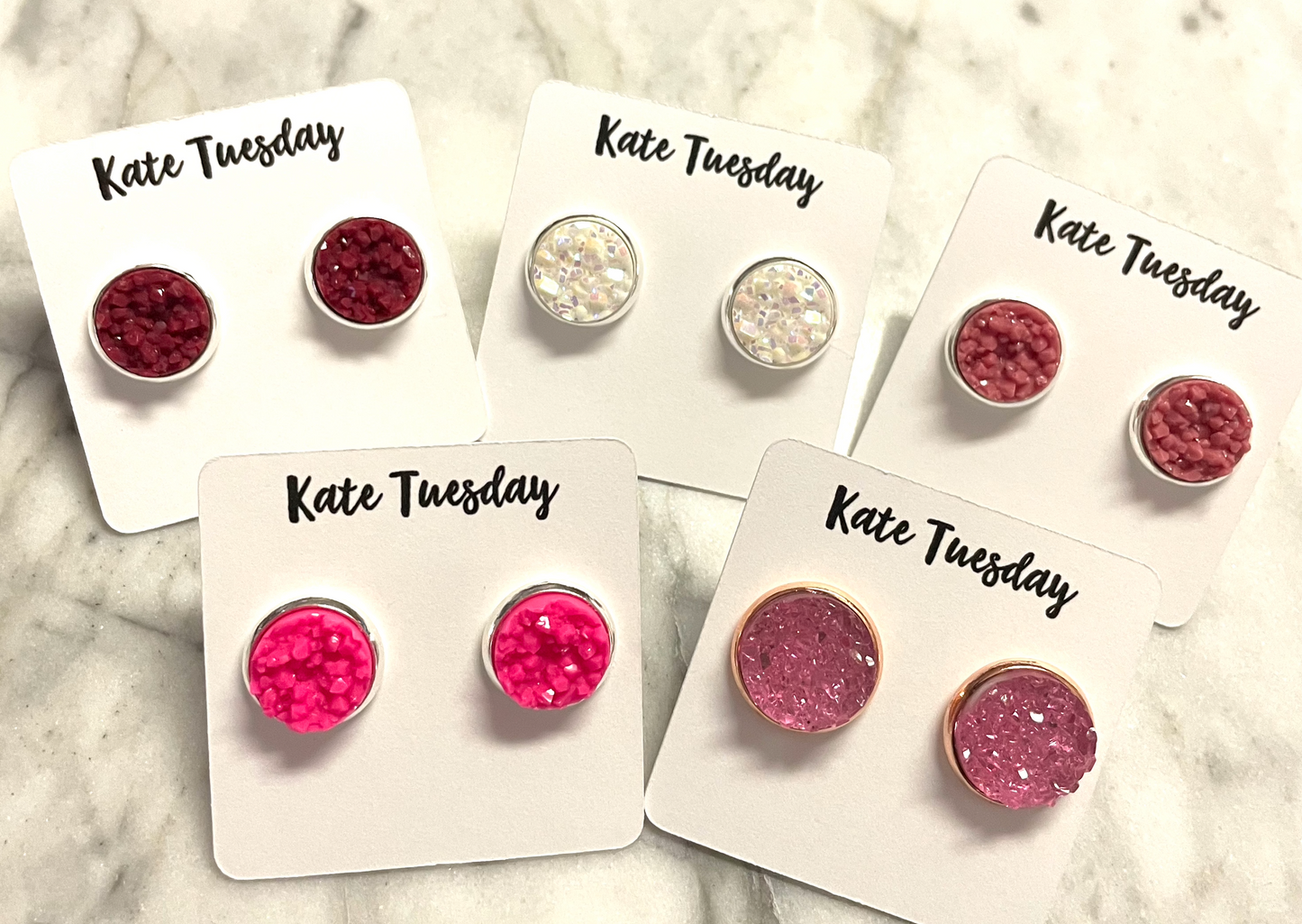 Valentine's Druzy 10mm + 12mm Earrings Pink, Red, Whites