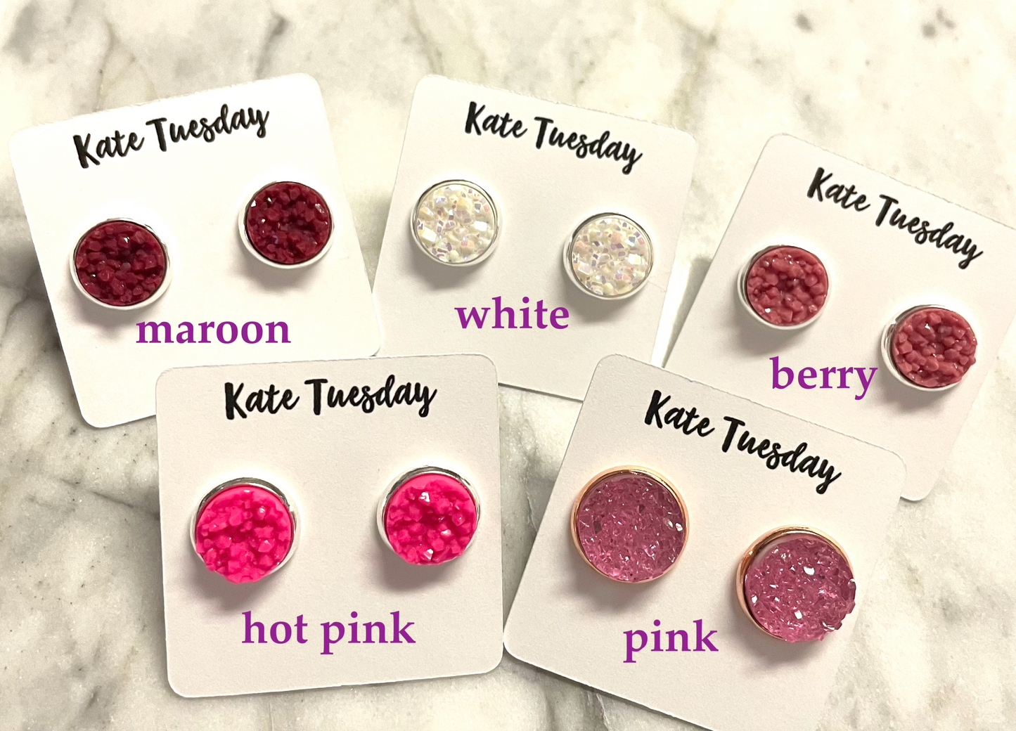 Valentine's Druzy 10mm + 12mm Earrings Pink, Red, Whites