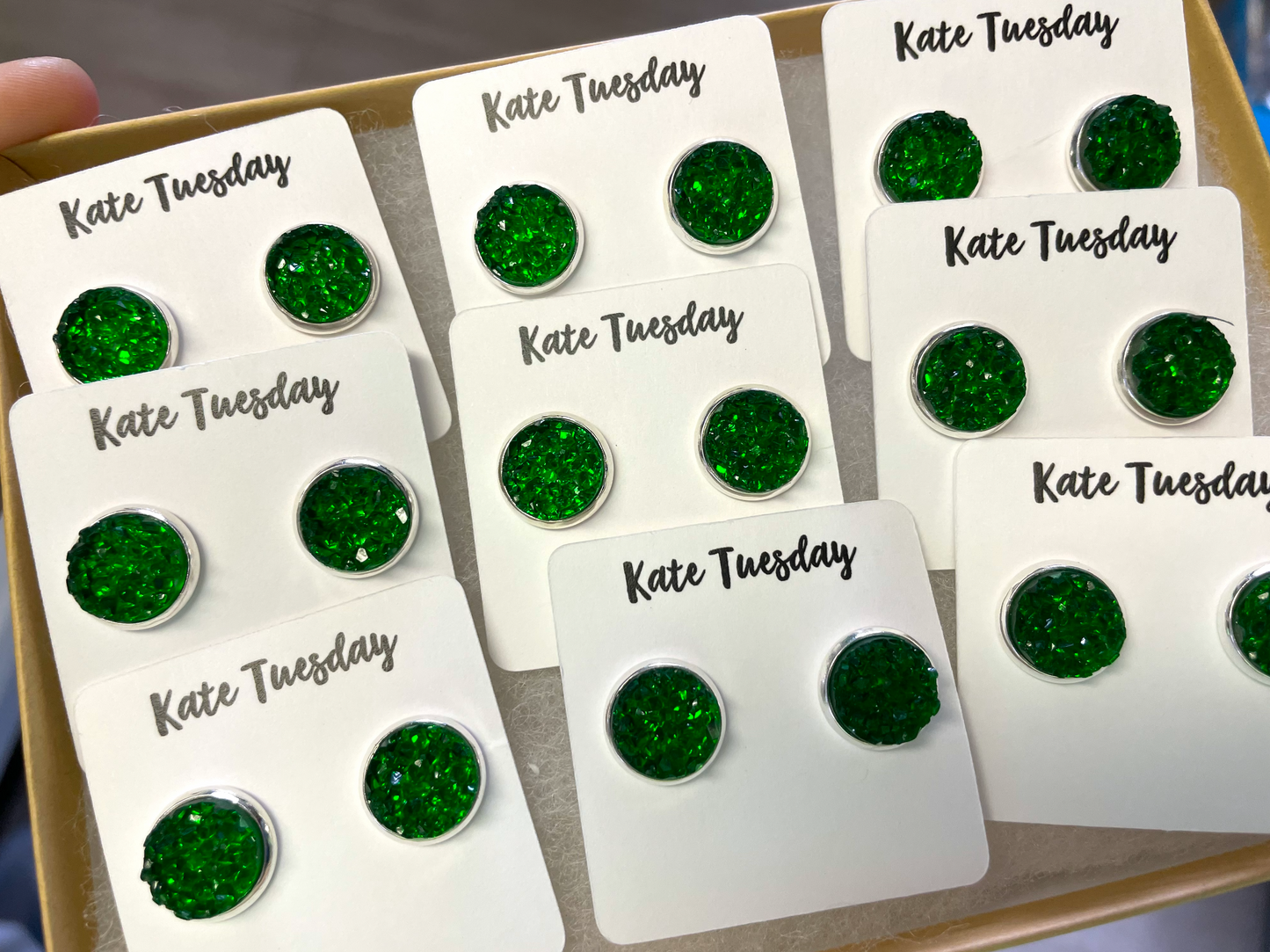 Sparkly Green 10mm Druzy Earrings