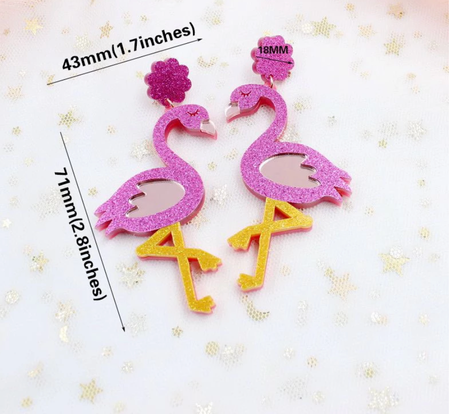 Sparkly Pink Acrylic Flamingo Earrings