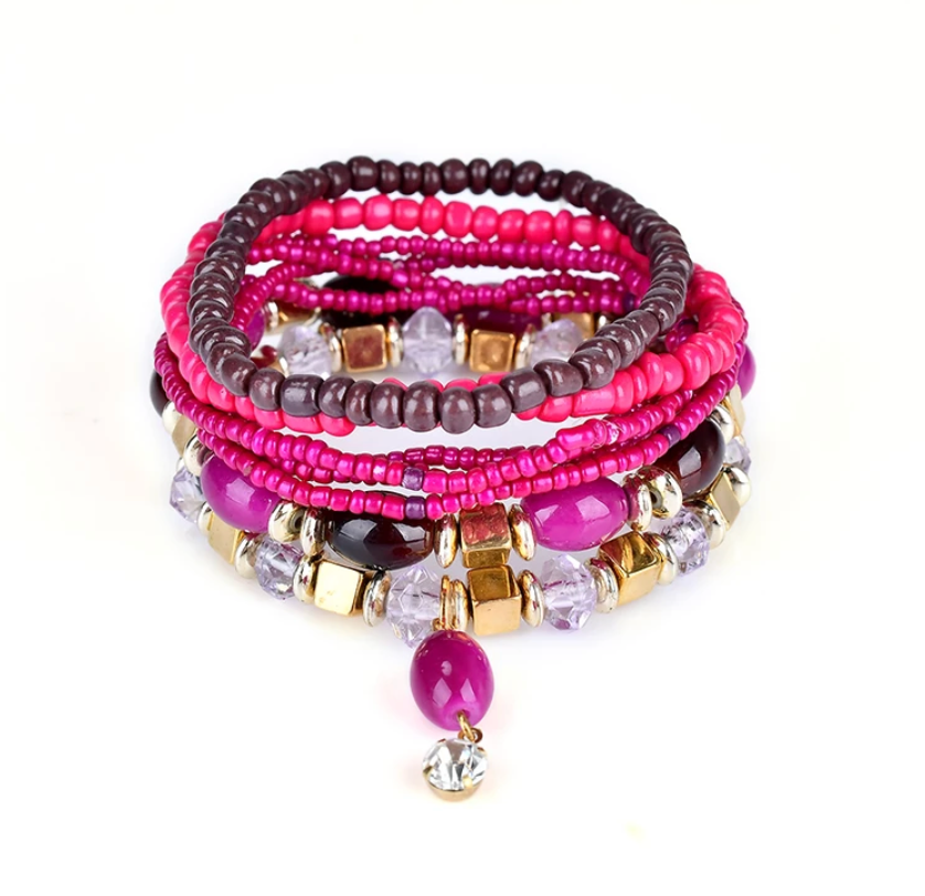 Hot Pink Beaded Stretchy Bracelet