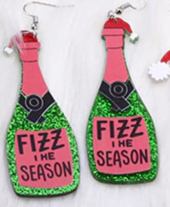 Happy New Year Wine Fizz Celebrate Acrylic Earrings