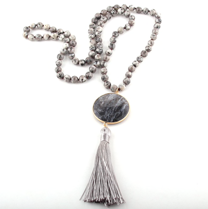 Precious Stone Tassel Statement Necklace