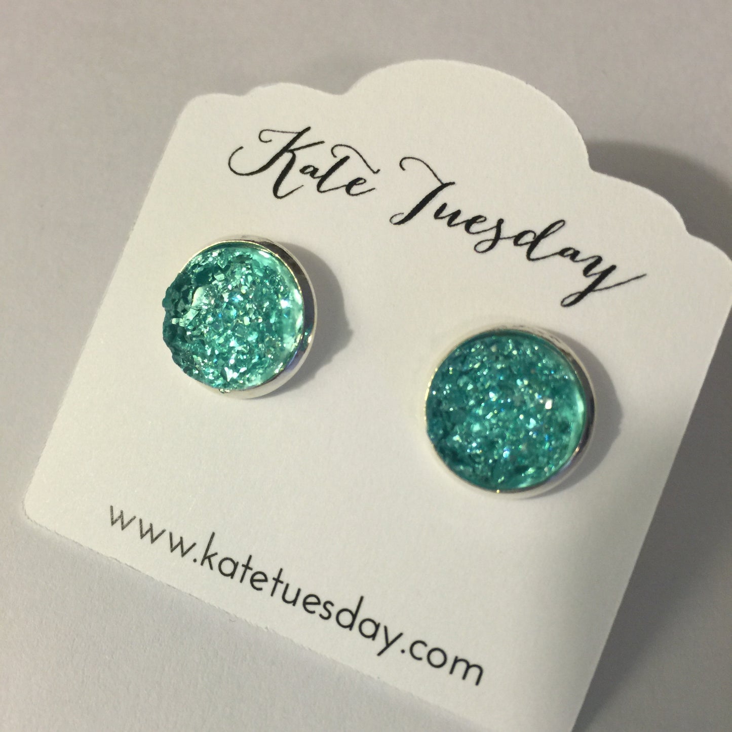 Aquamarine Druzy 12mm Earrings