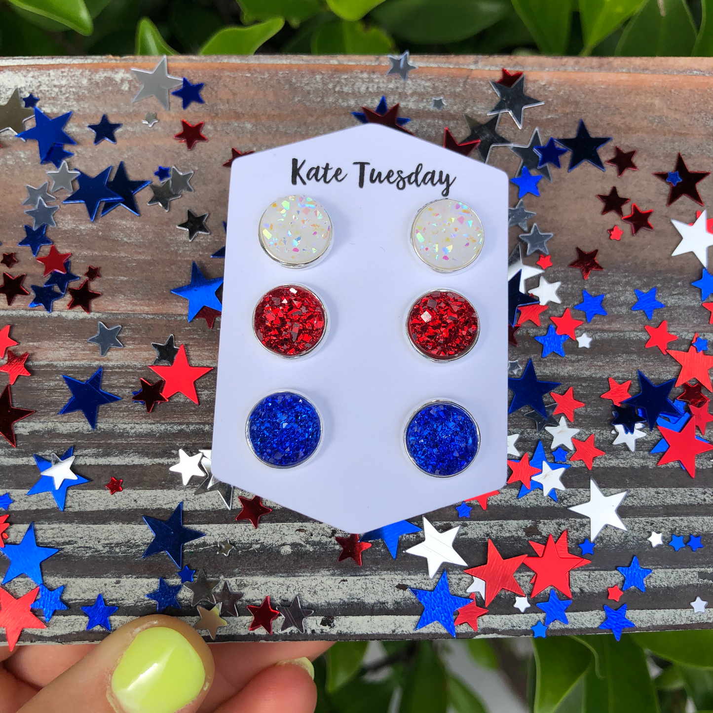 Patriotic Triple Set Druzy Earrings 10mm